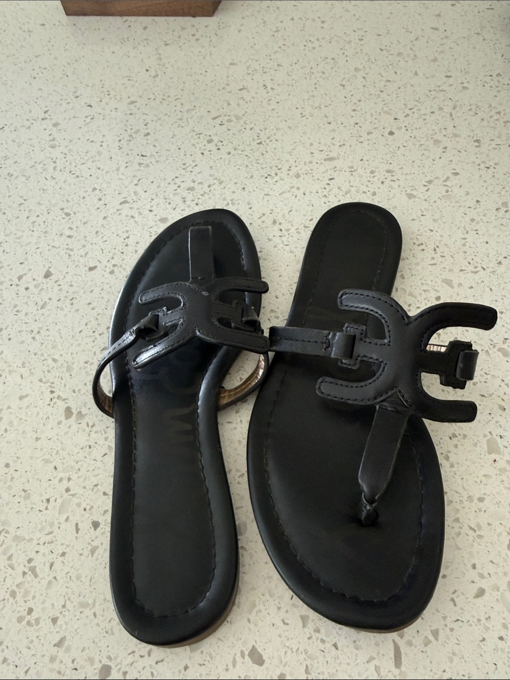 Classic Black Leather Women's Thong Sandals Sam Edelman